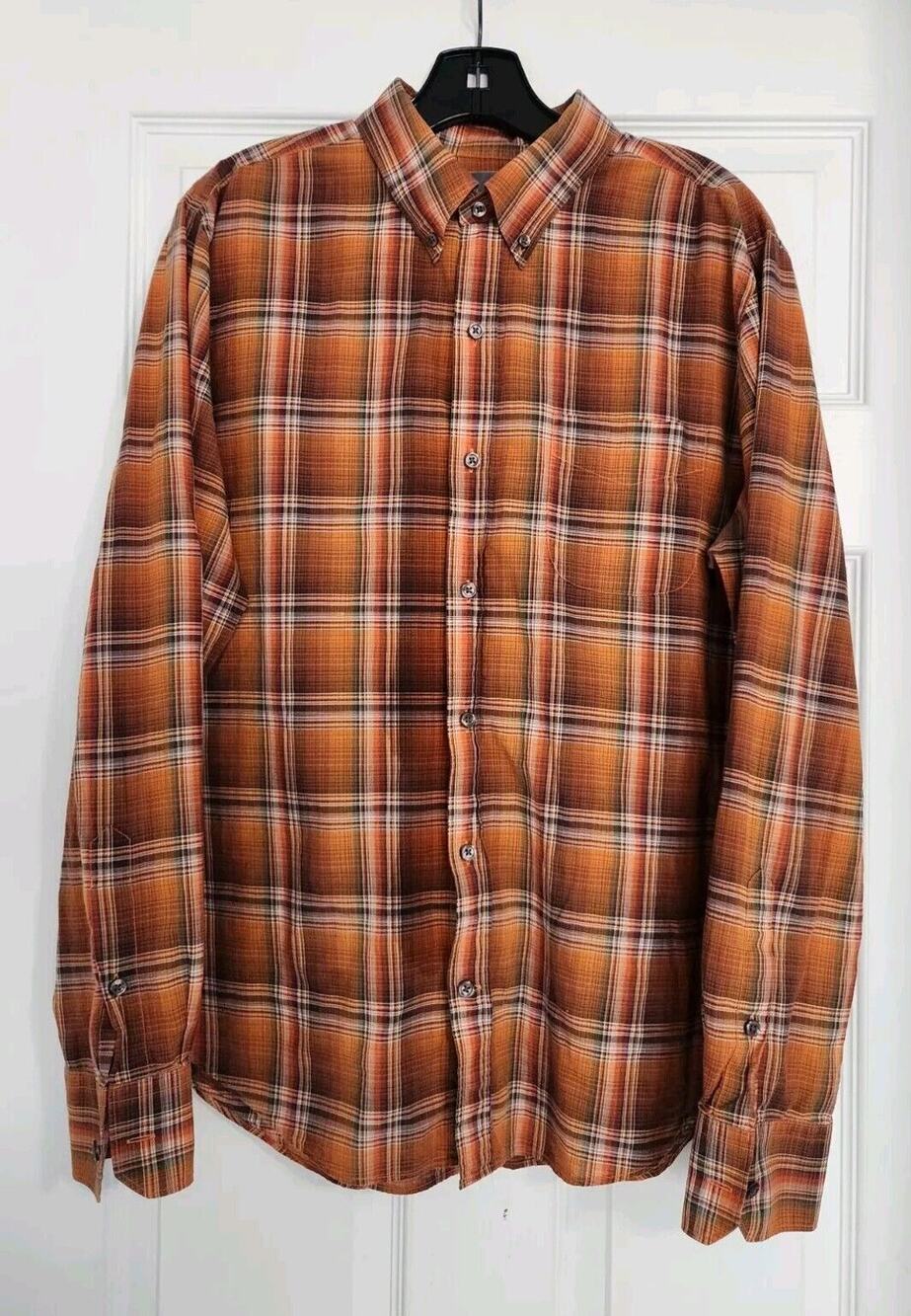 Vince Mens LS Burnt Orange Plaid Lightweight Button Up Shirt - L EUC